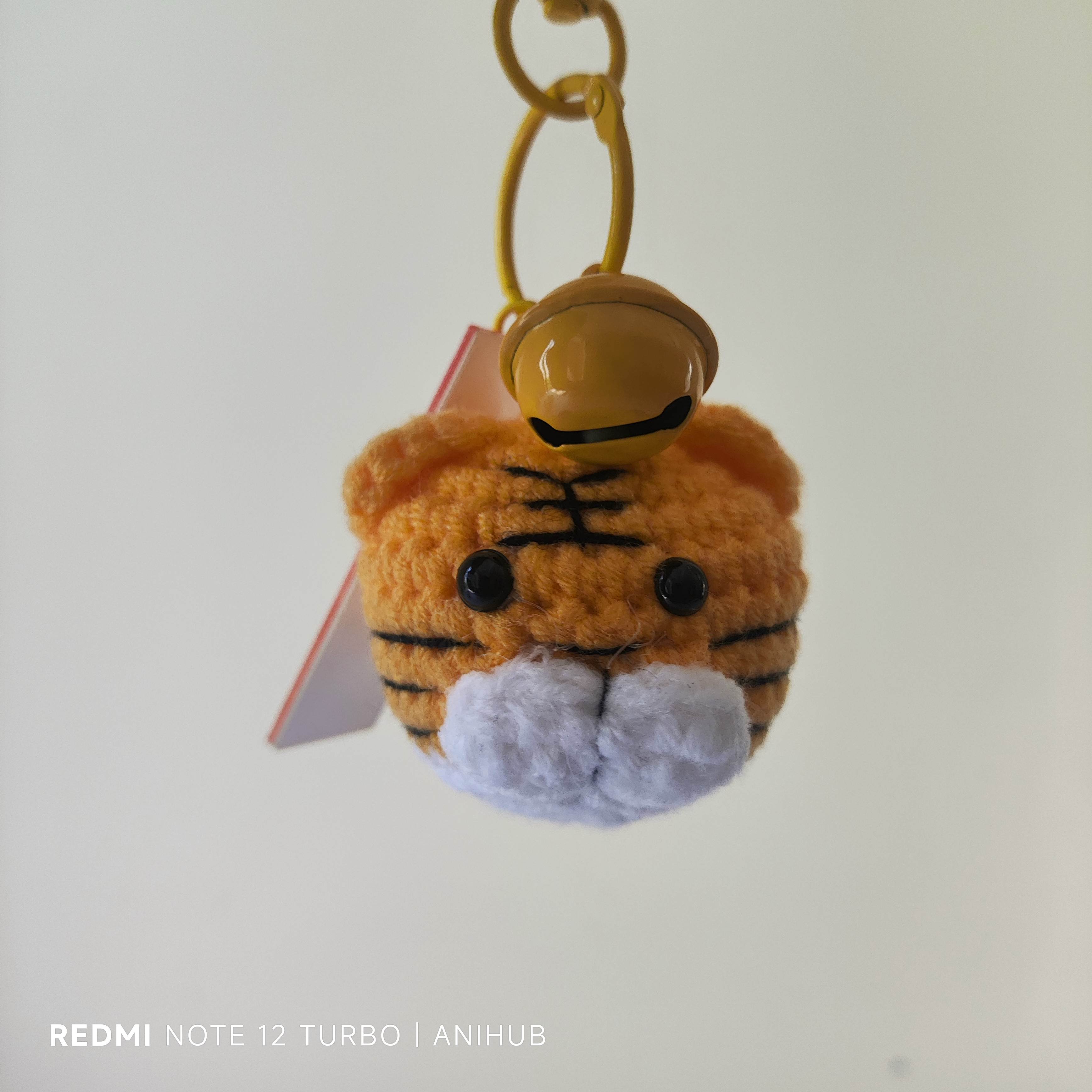 Yellow Tiger Head With Bell Handmade Keychain