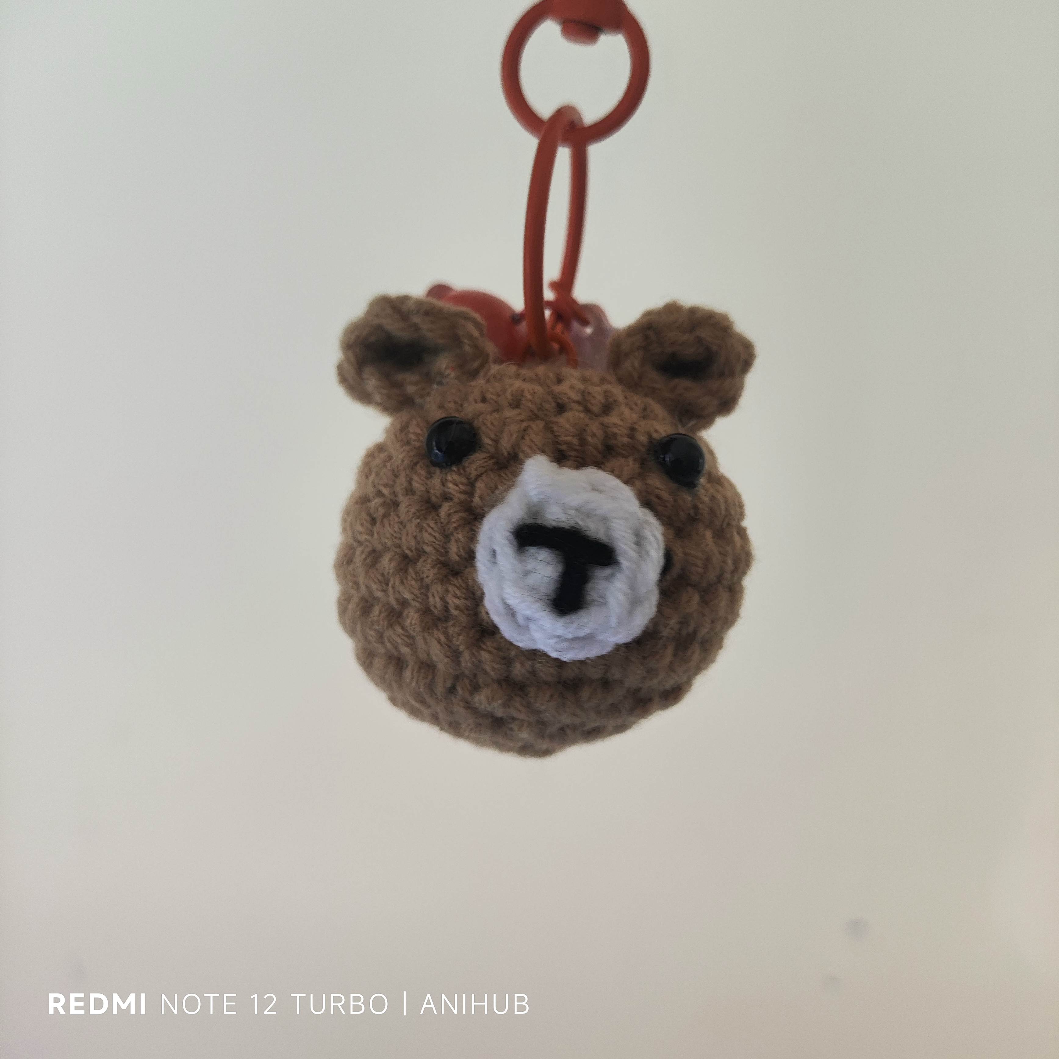 Brown Bear Head With Bell Handmade Keychain