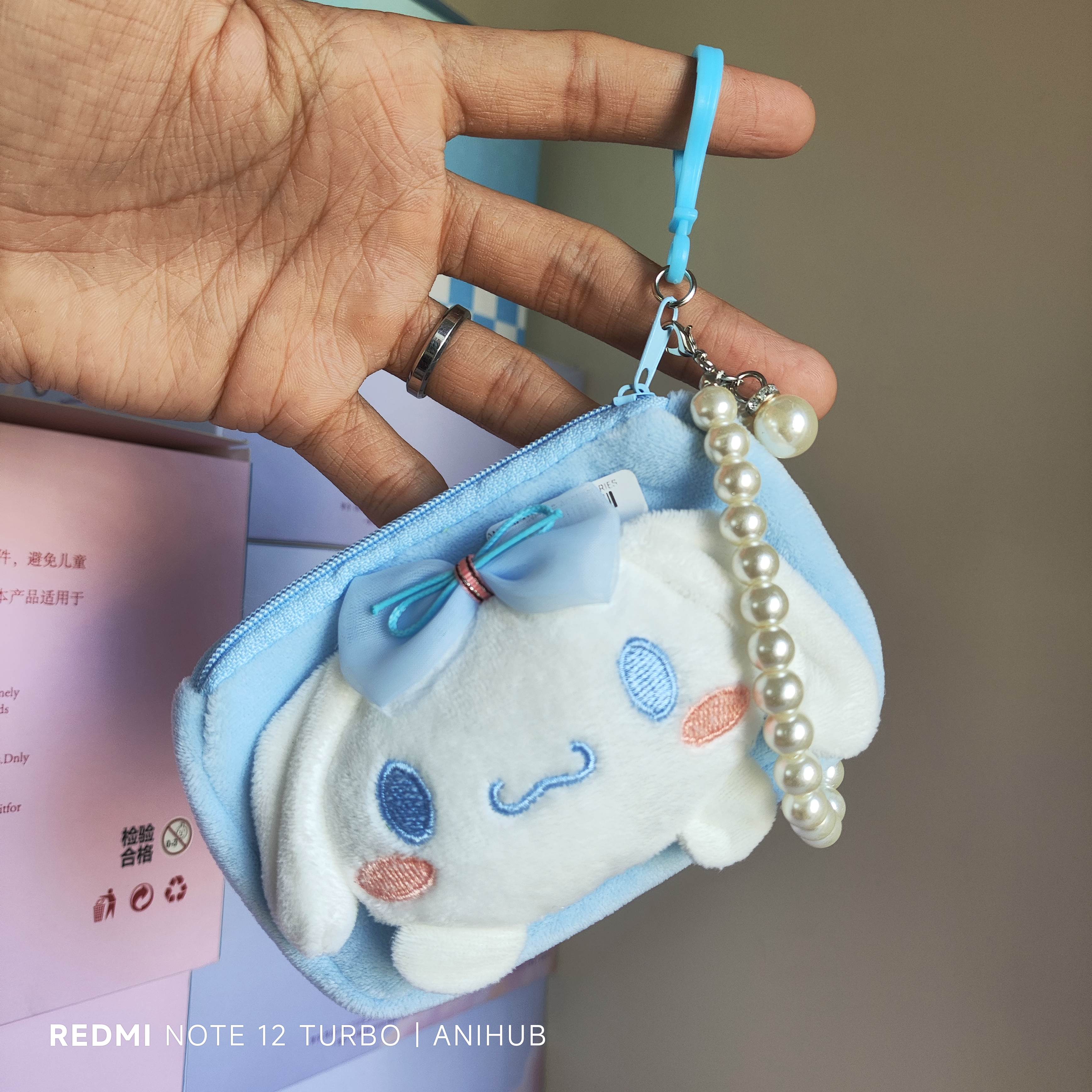Cinamoroll Head Purse Keychain With Pearl